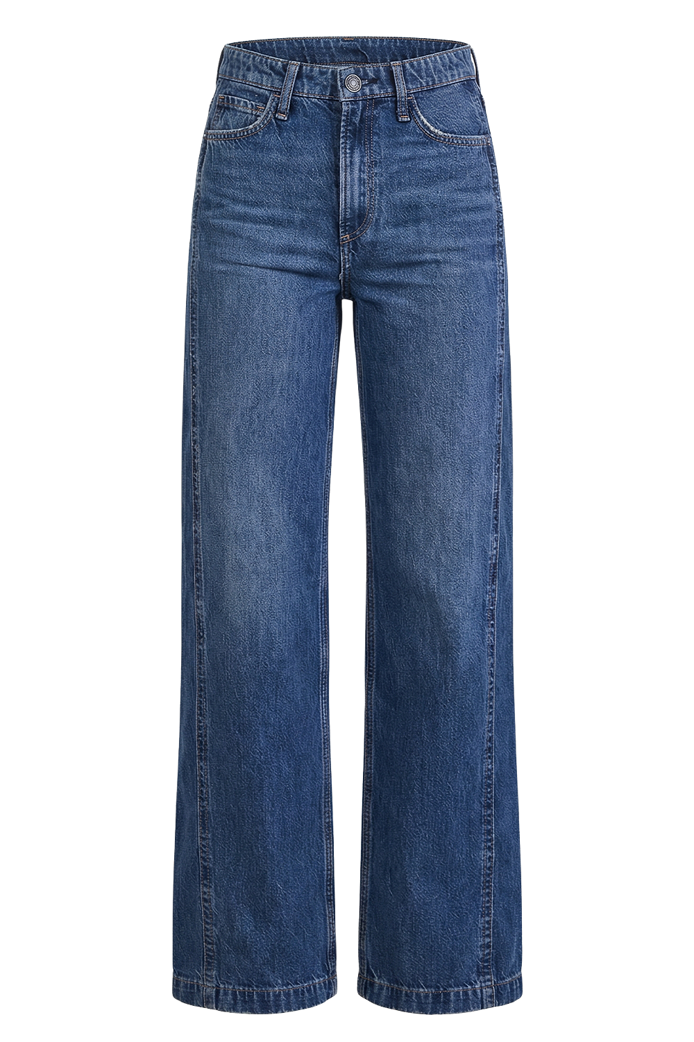 תמונה קידמית של מכנסי ג'ינס בגזרה משוחררת