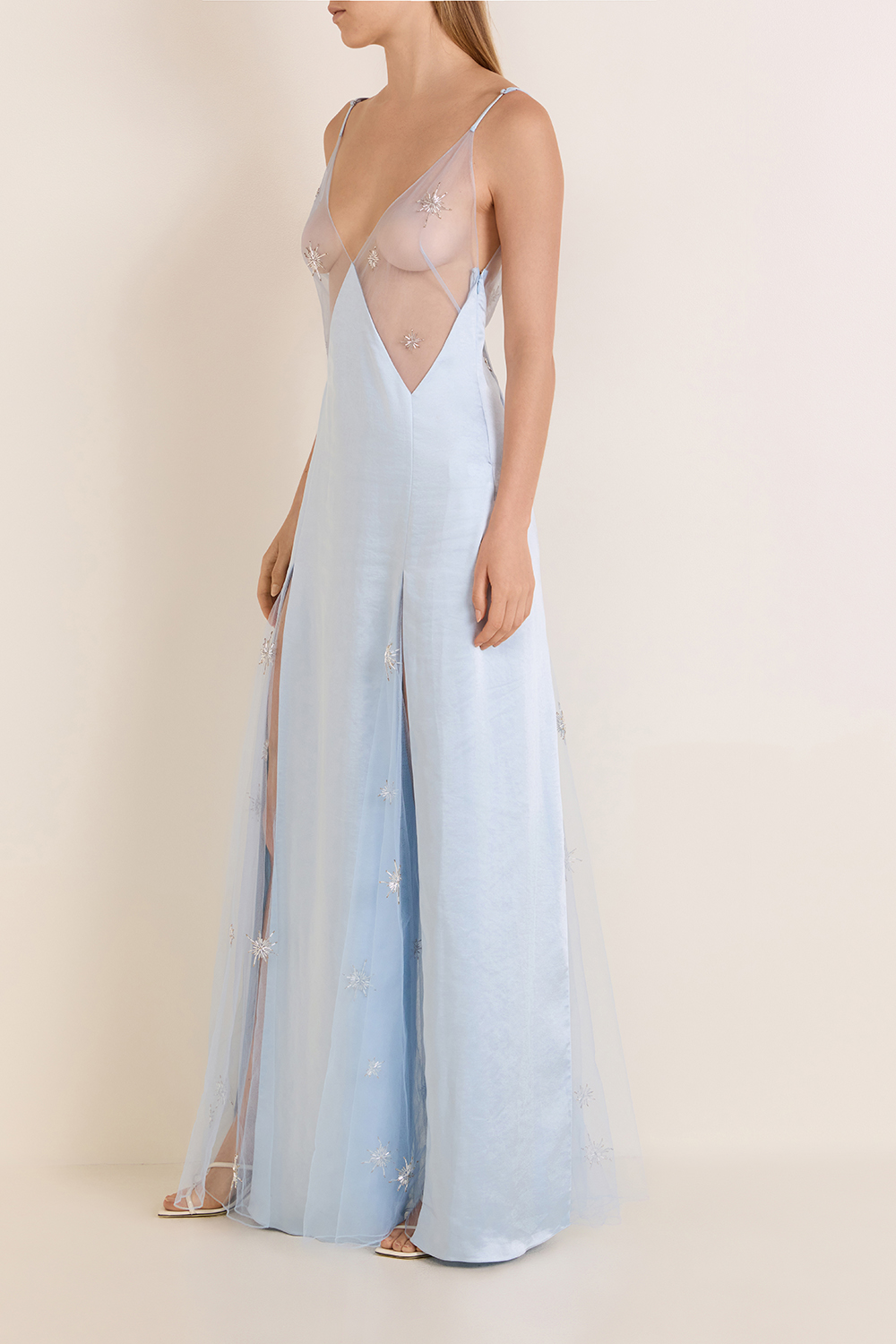 תמונת דוגמן קידמית של שמלת מקסי חצי-שקופה