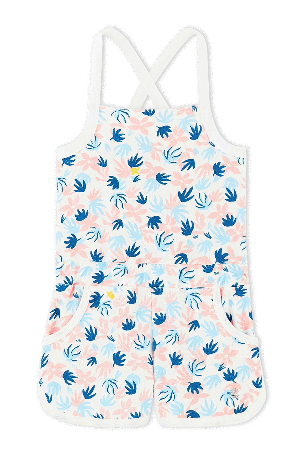 תמונה קידמית של גילאי 1-5 אוברול קצר בדוגמה פרחונית