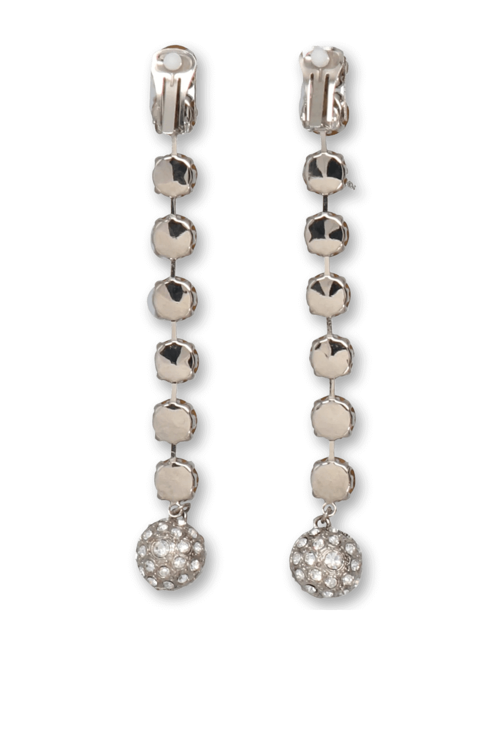 תמונה אחורית של עגילי פליז ארוכים עם אבני קריסטל