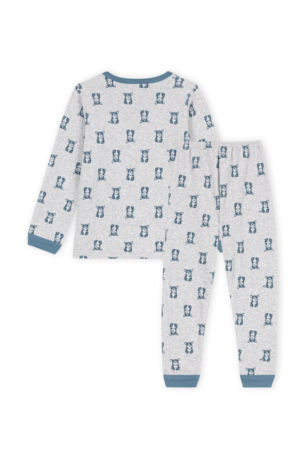 תמונה אחורית של סט פיג'מת קטיפה ארוך עם הדפס - גילאי 2-5