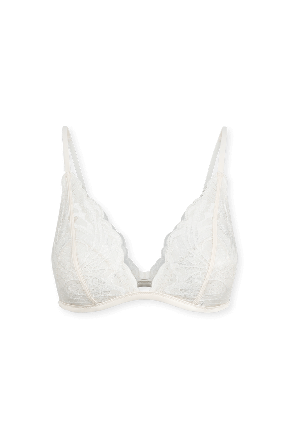 תמונה קידמית של חזיית משולשים תחרה לבנה