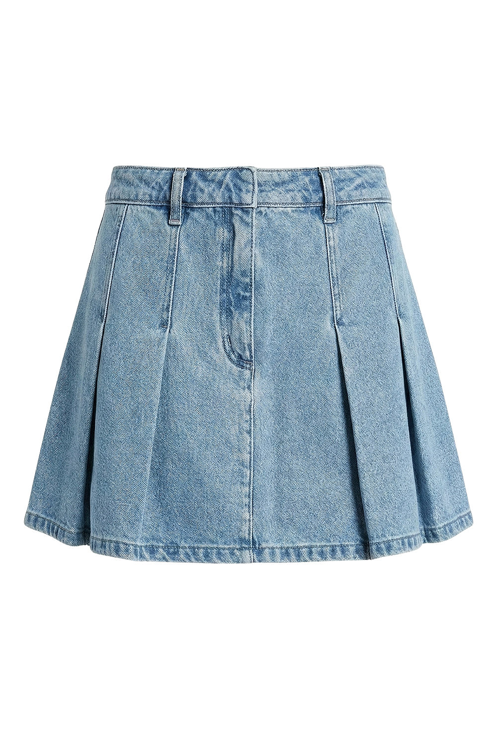 תמונה קידמית של חצאית קפלים ג'ינס