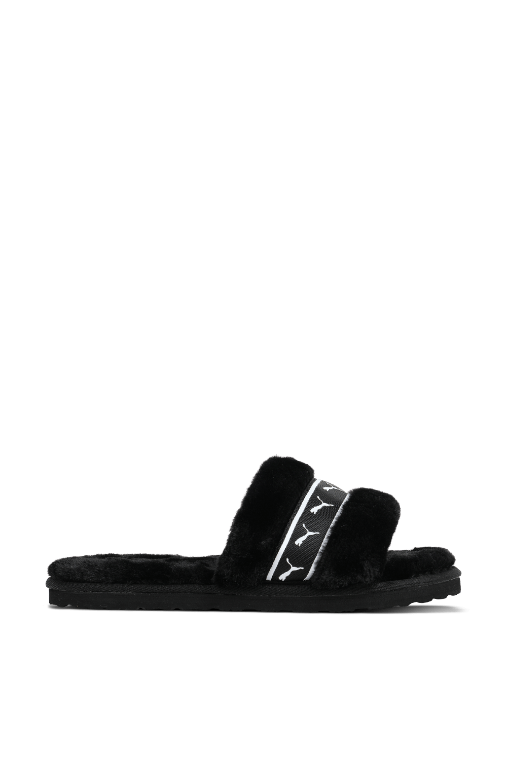 תמונה קידמית של נעלי בית דמוי פרווה בצבע שחור