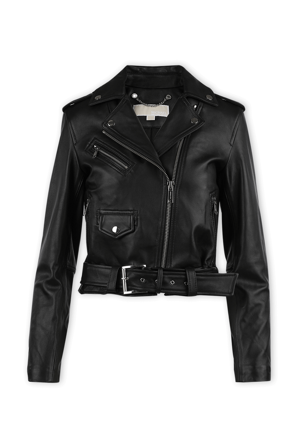 תמונה קידמית של Black Leather Moto Jacket