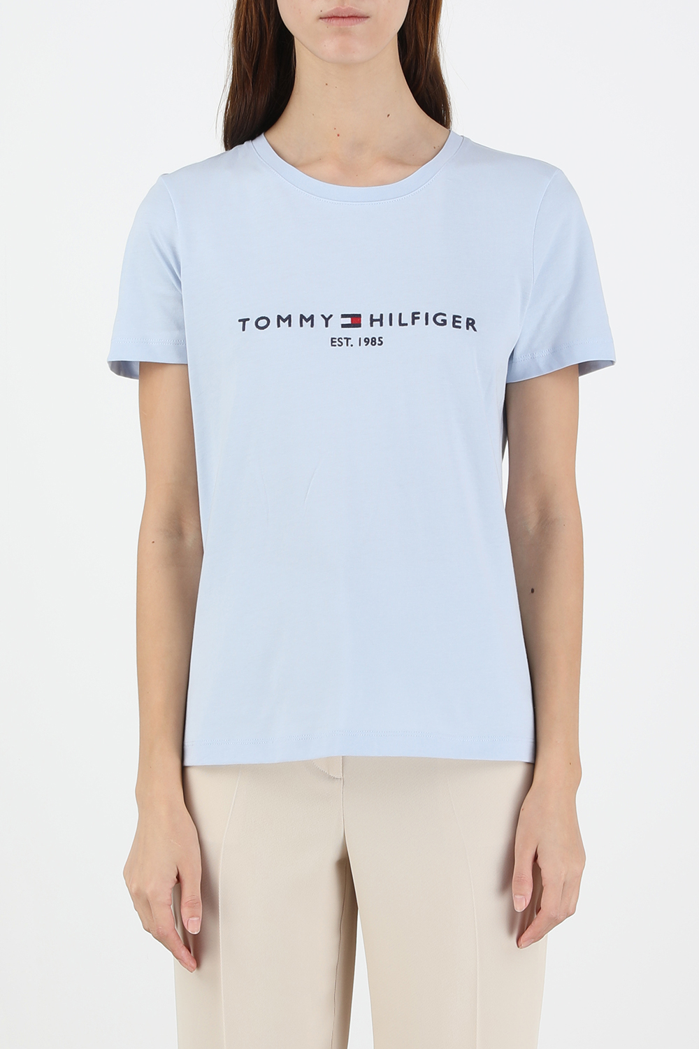 Essential Crew Neck Logo T-Shirt in Light Blue TOMMY HILFIGER