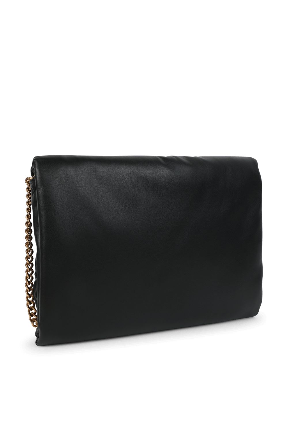 תמונה אחורית של תיק קטן מעור עם אבזם לב מטאלי