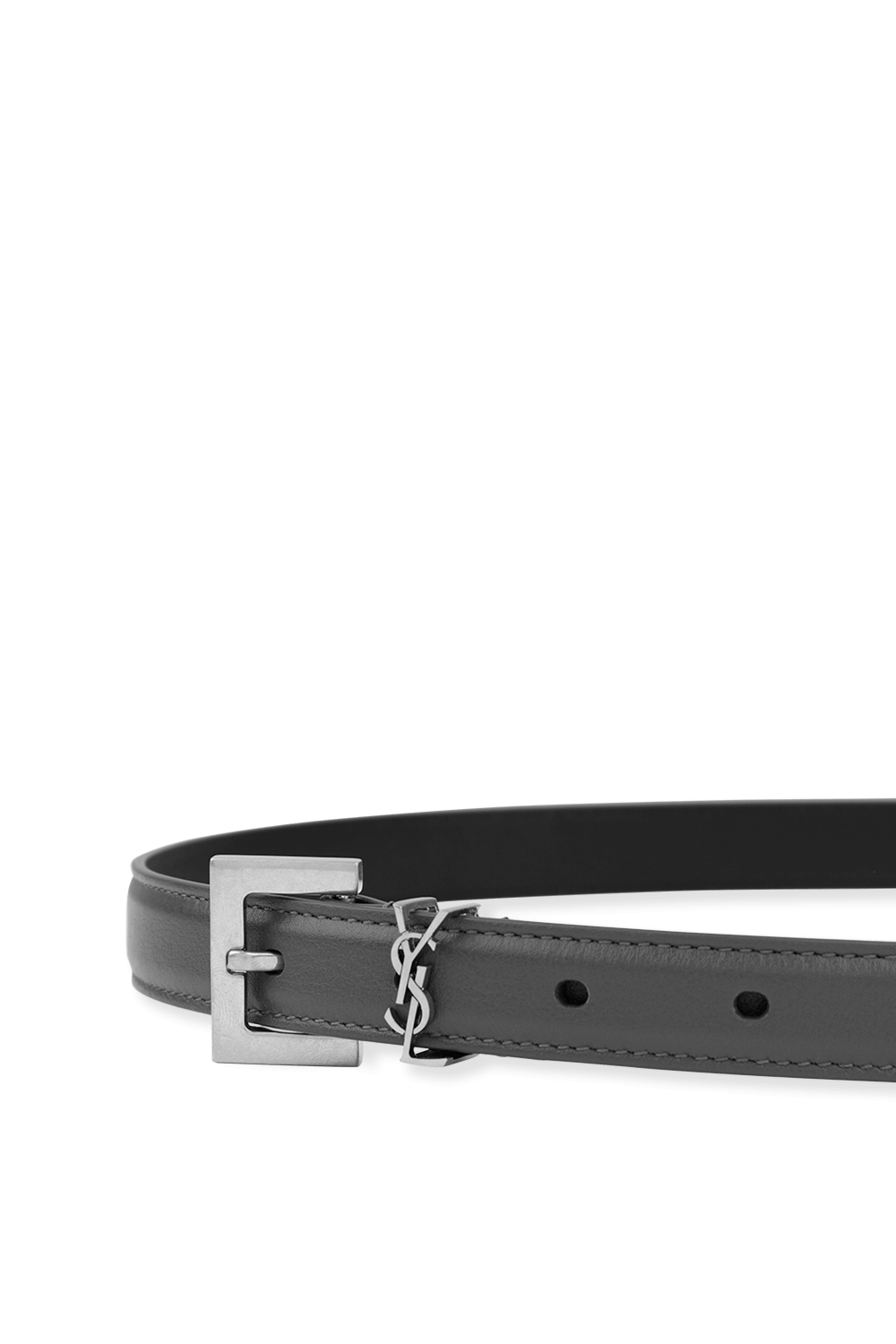 Monogram Belt in Black Leather and Silver SAINT LAURENT