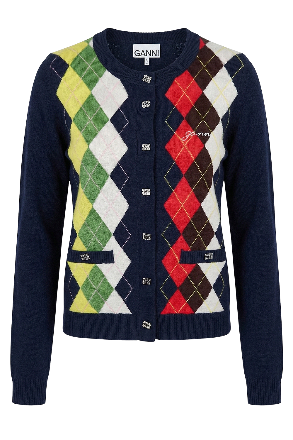 תמונה קידמית של קרדיגן מעוינים צמר