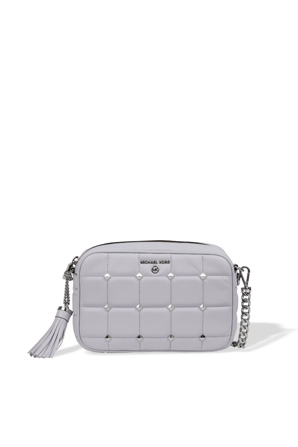 white leather camera bag