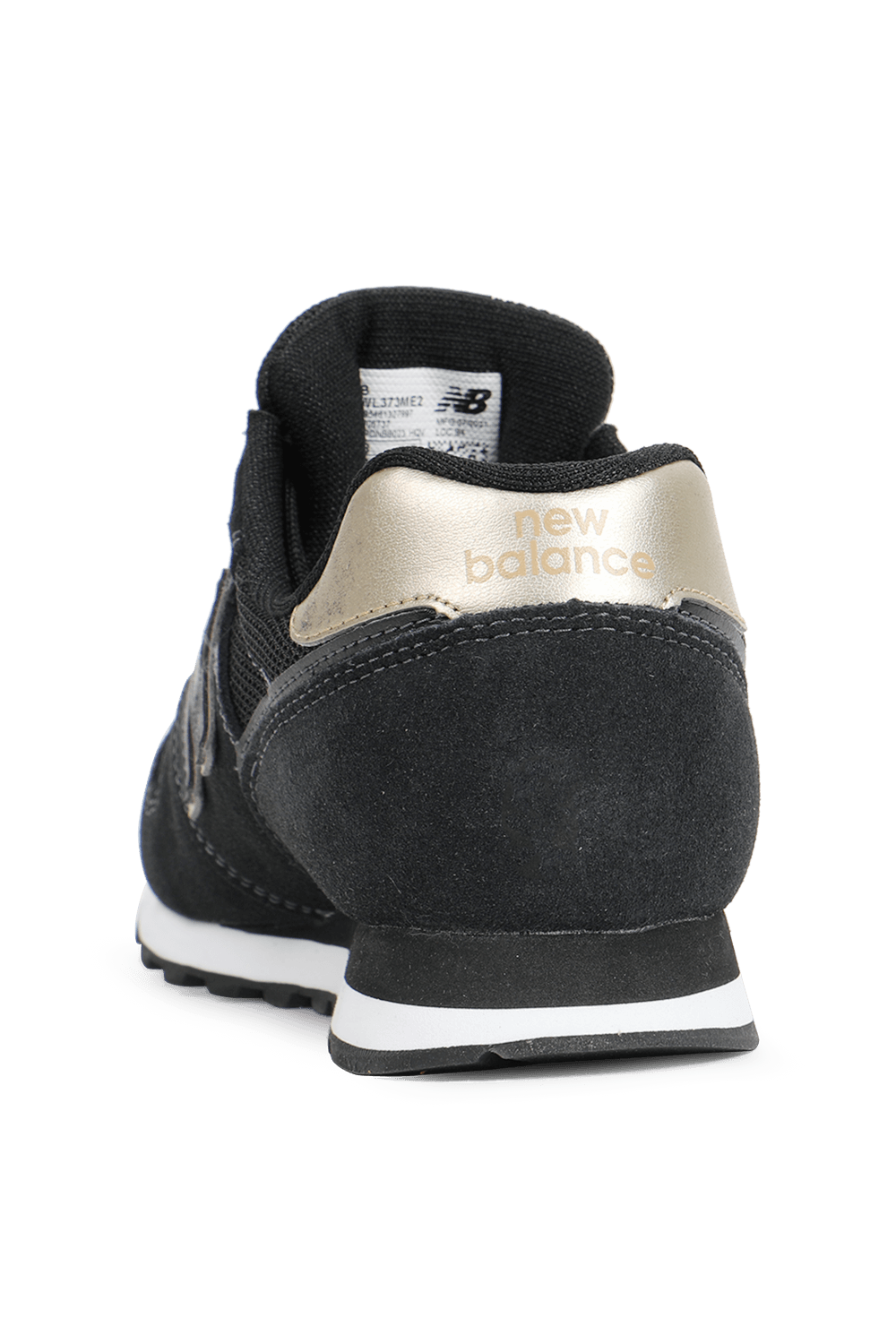 תמונה אחורית של נעלי סניקרס בצבע שחור וזהב