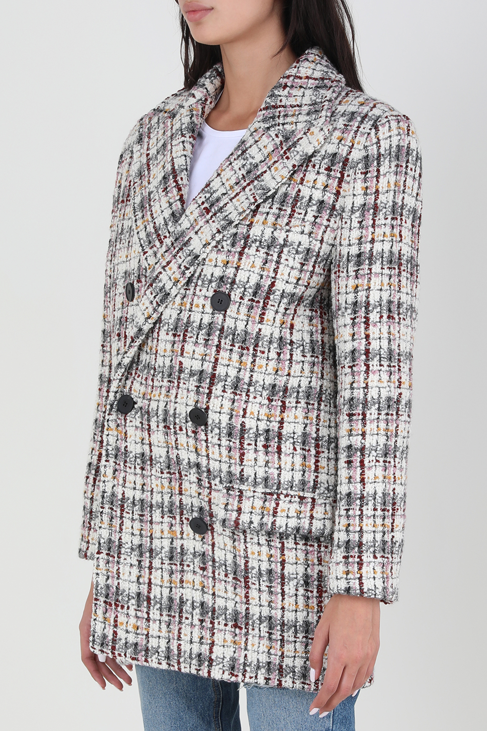 תמונת דוגמן קידמית של בלייזר צמר עם משבצות