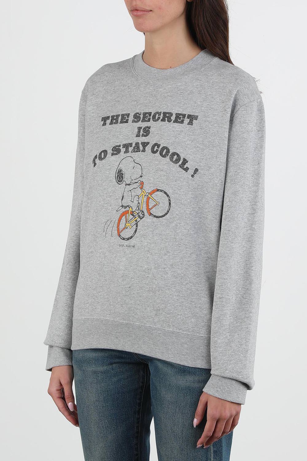 תמונת דוגמן קידמית של סווטשירט עם הדפס סנופי בצבע אפור