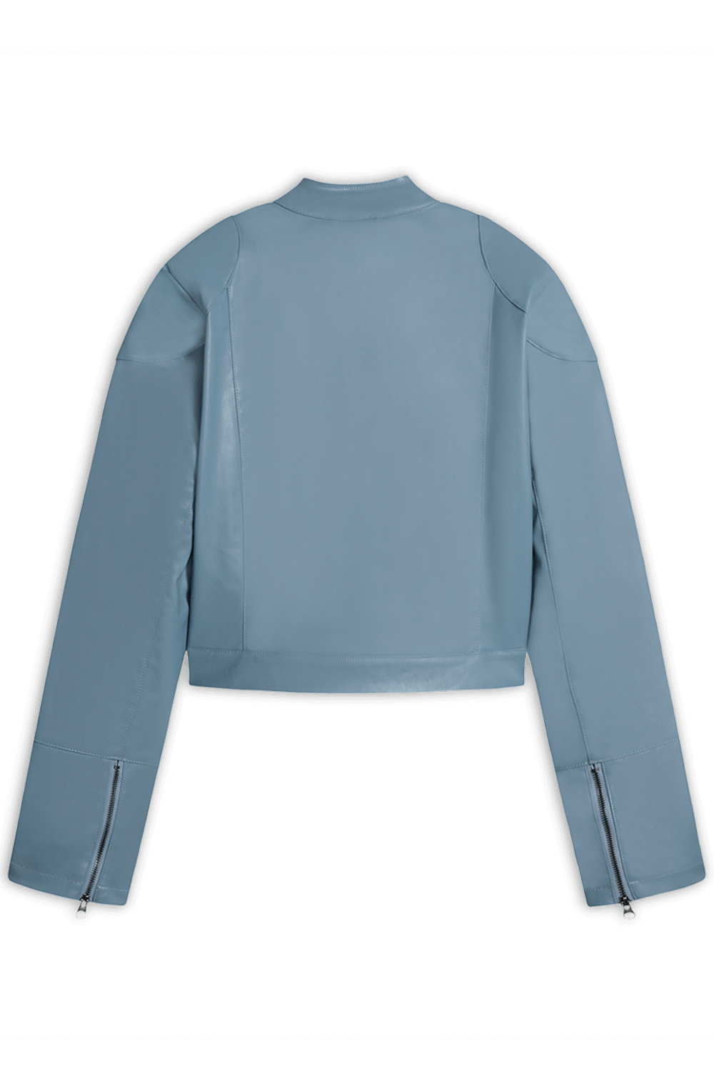 תמונה אחורית של ז'קט דמוי עור