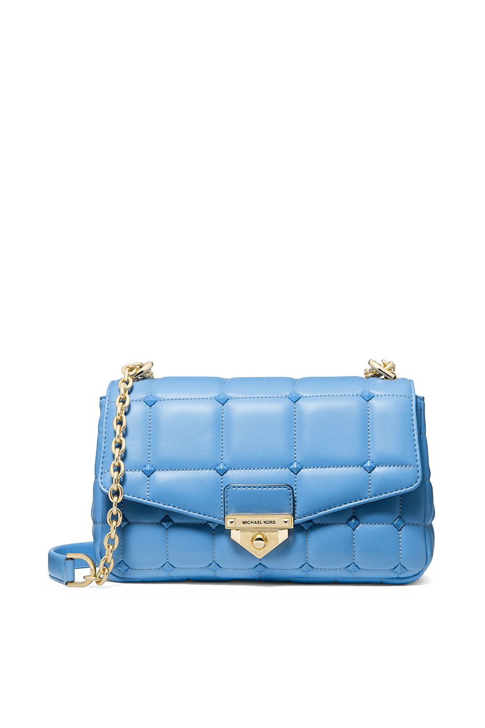 Soho LG Studded Quilted Leather Shoulder Bag in Soft Blue Factory 54