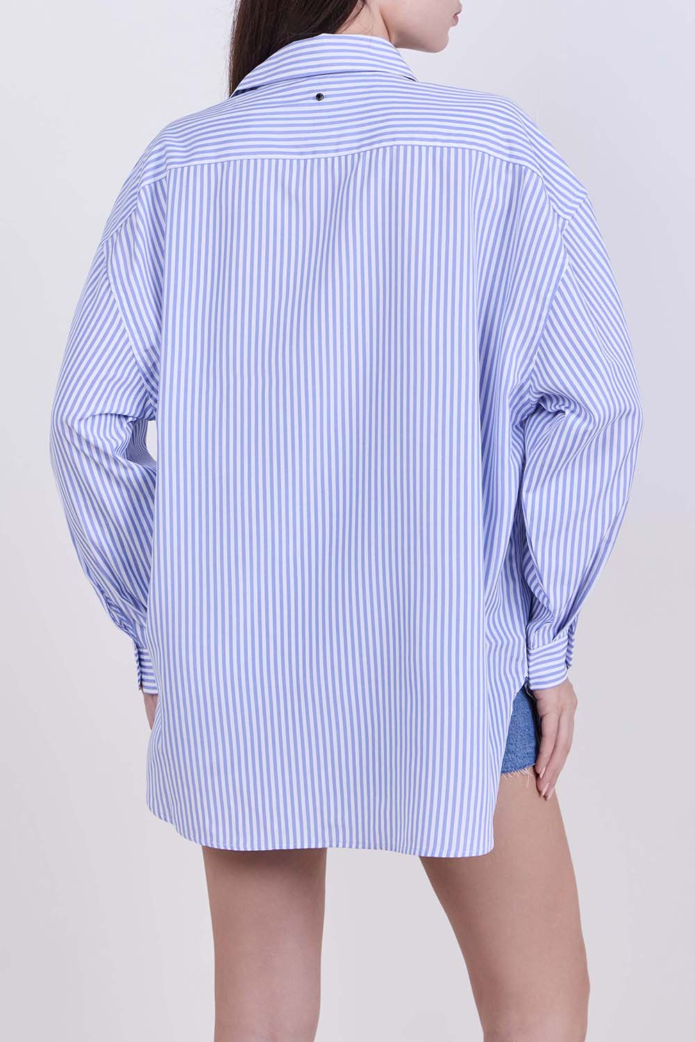 תמונת דוגמן אחורית של חולצה מכופתרת פסים