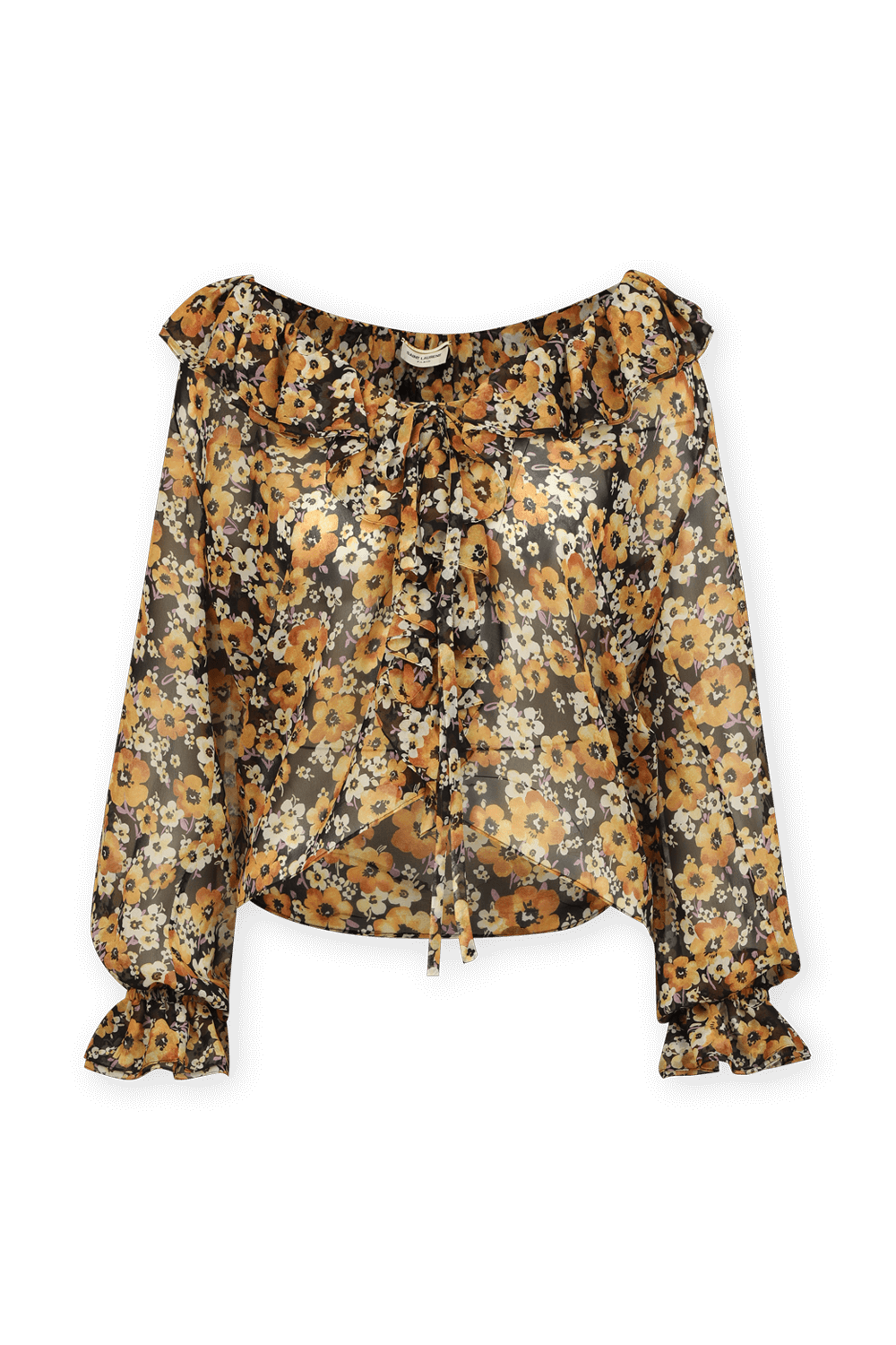 Frilled Tie Blouse in Floral Silk Georgette image number null SAINT LAURENT