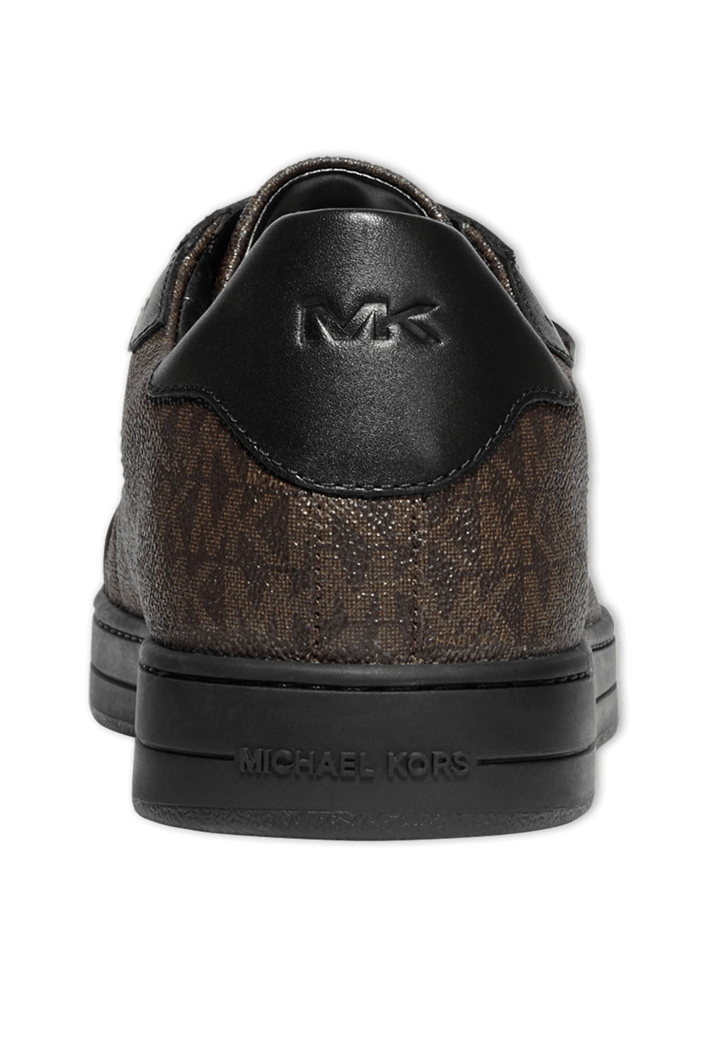 תמונה אחורית של נעלי סניקרס מונוגרמיות בגווני שחור וחום