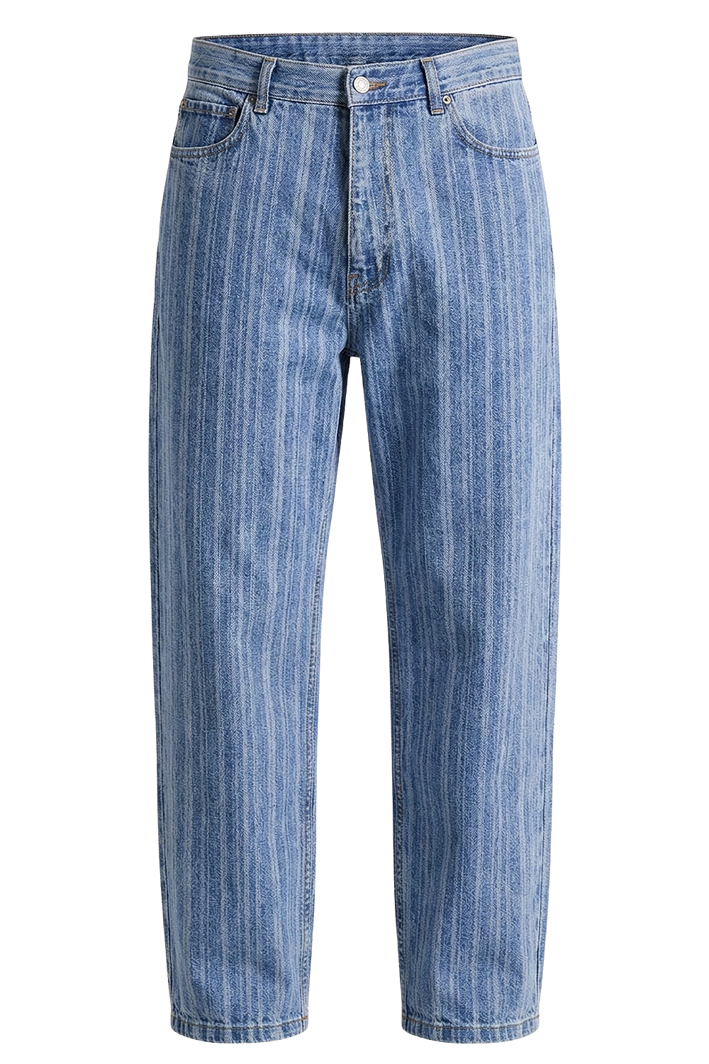 תמונה קידמית של מכנסי ג'ינס פסים