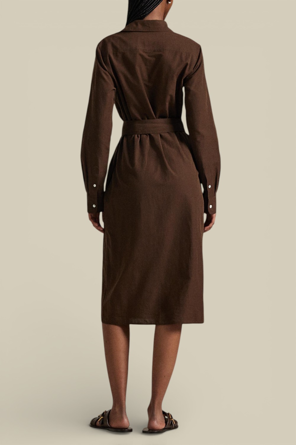 תמונת דוגמן אחורית של שמלת חולצה פשתן