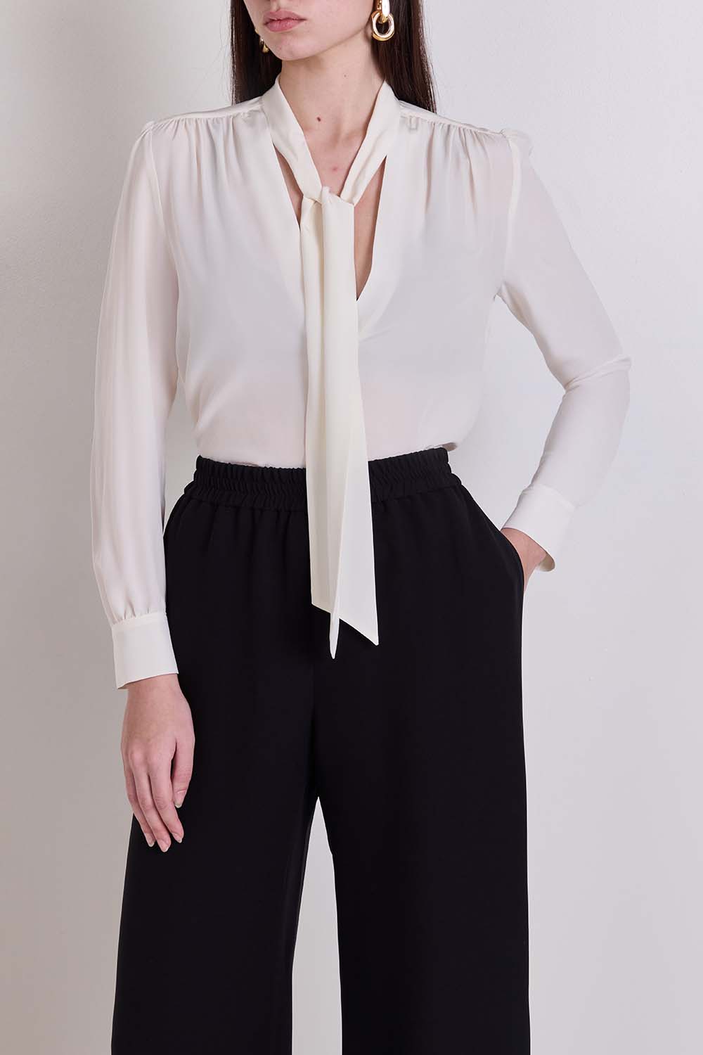 תמונת דוגמן קידמית של חולצת משי ארוכה