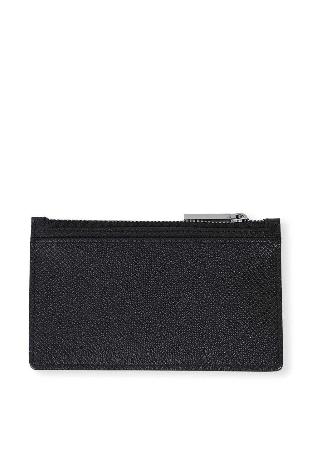 תמונה אחורית של ארנק כרטיסים מעור מגורען עם רוכסן