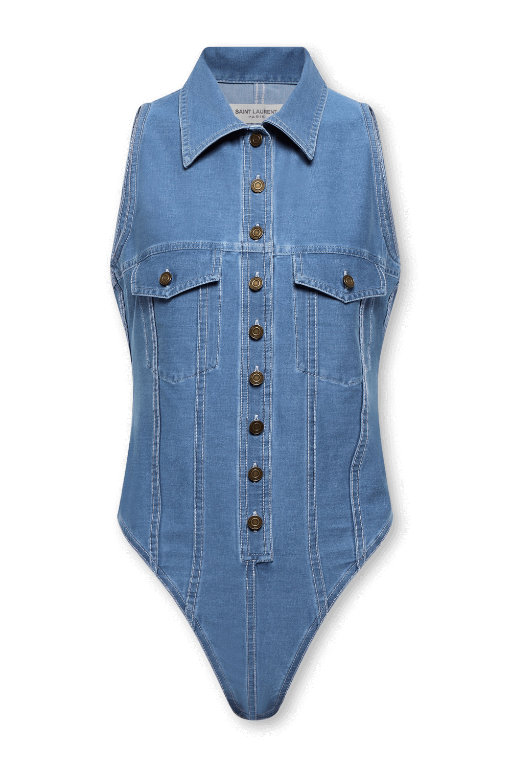בגד גוף ג'ינס כחול עם כפתורים SAINT LAURENT