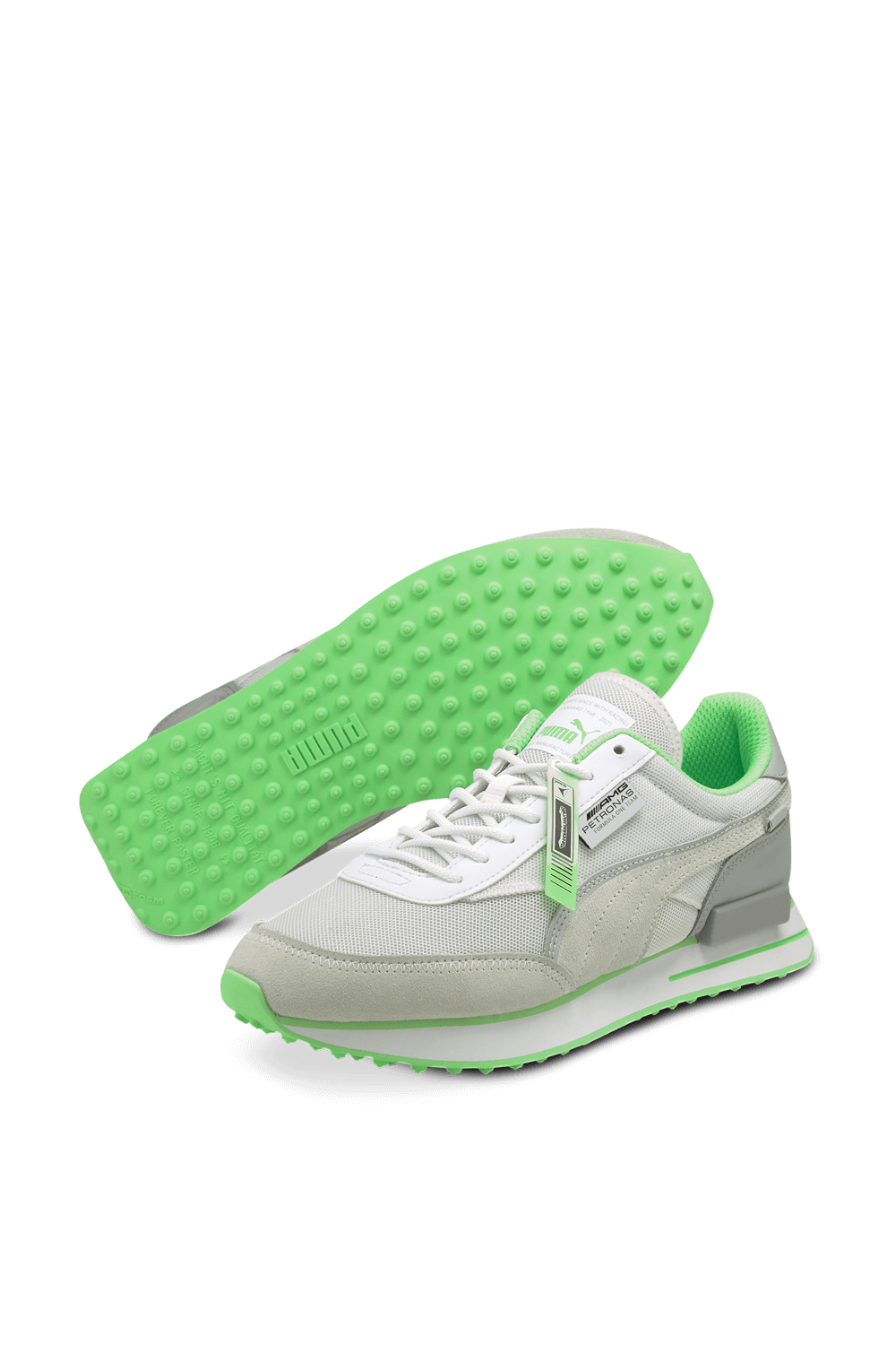 תמונה אחורית של Mercedes Future Rider F1 Motorsport Shoes in Silver and White