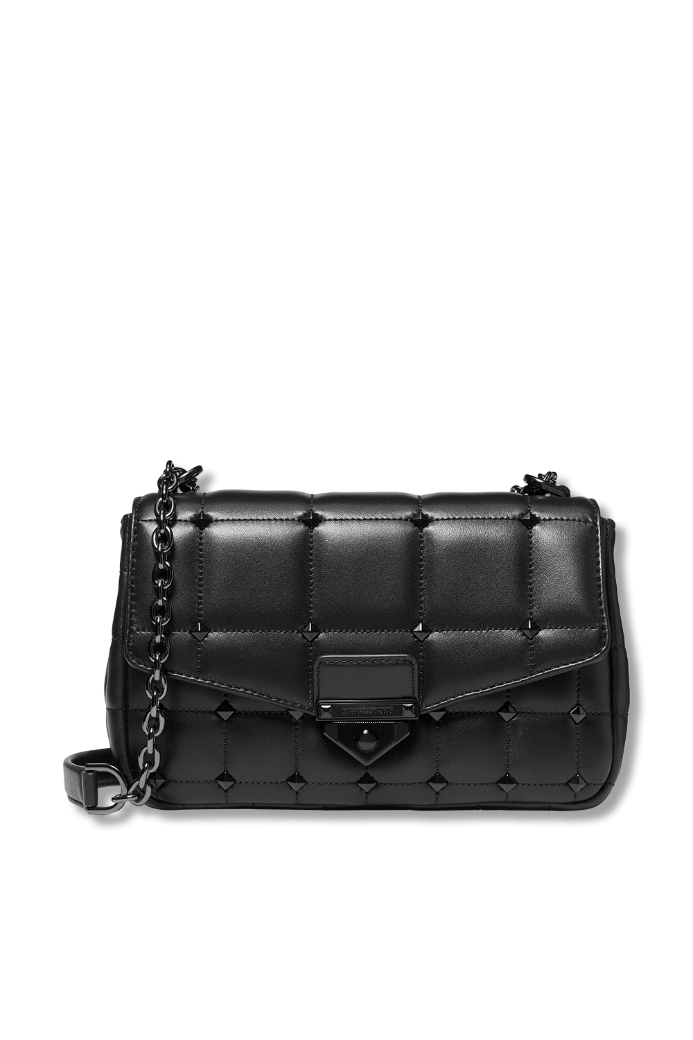 תמונה קידמית של Soho Large Studded Quilted Leather Shoulder Bag In Black