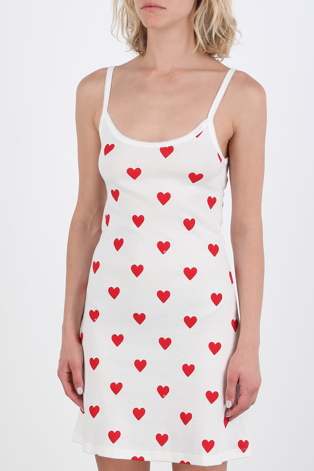 שמלה אייקוניק לבבות בלבן ואדום PETIT BATEAU