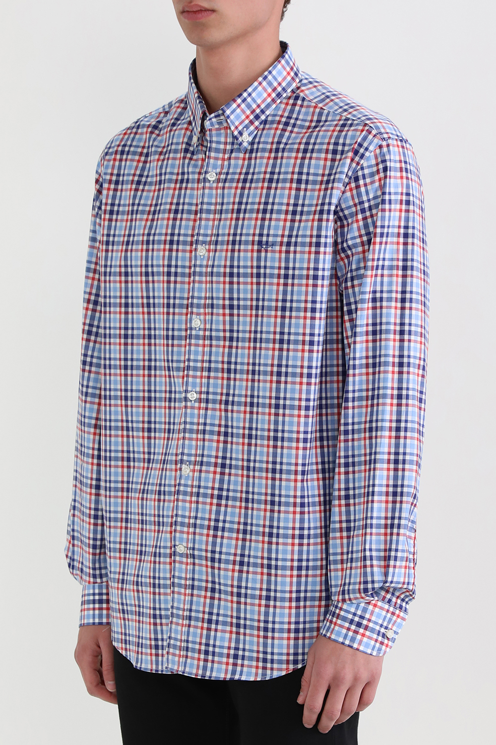 תמונת דוגמן קידמית של חולצת משבצות מכופתרת