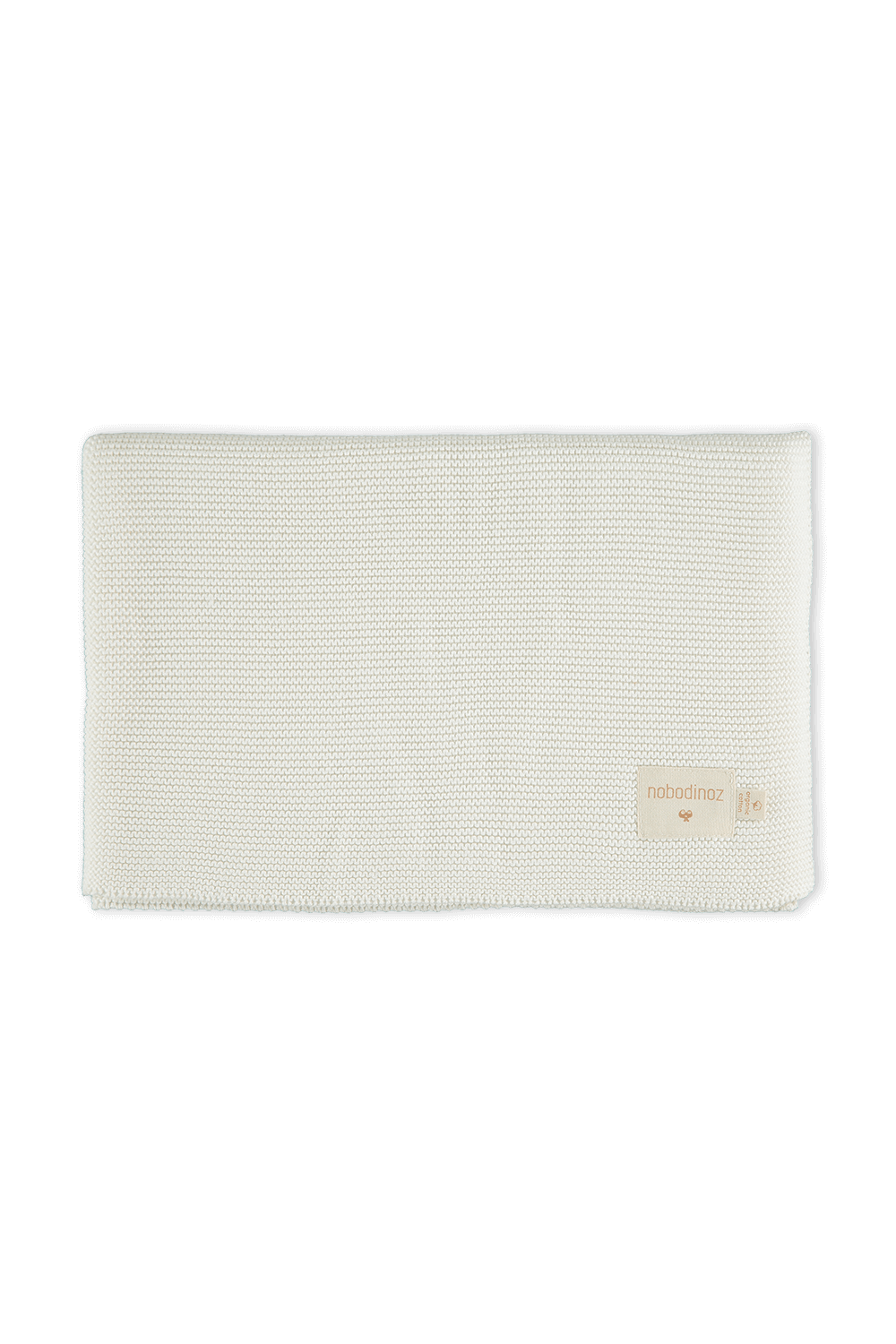 תמונה קידמית של שמיכה סרוגה ותיק בד מכותנה אורגנית