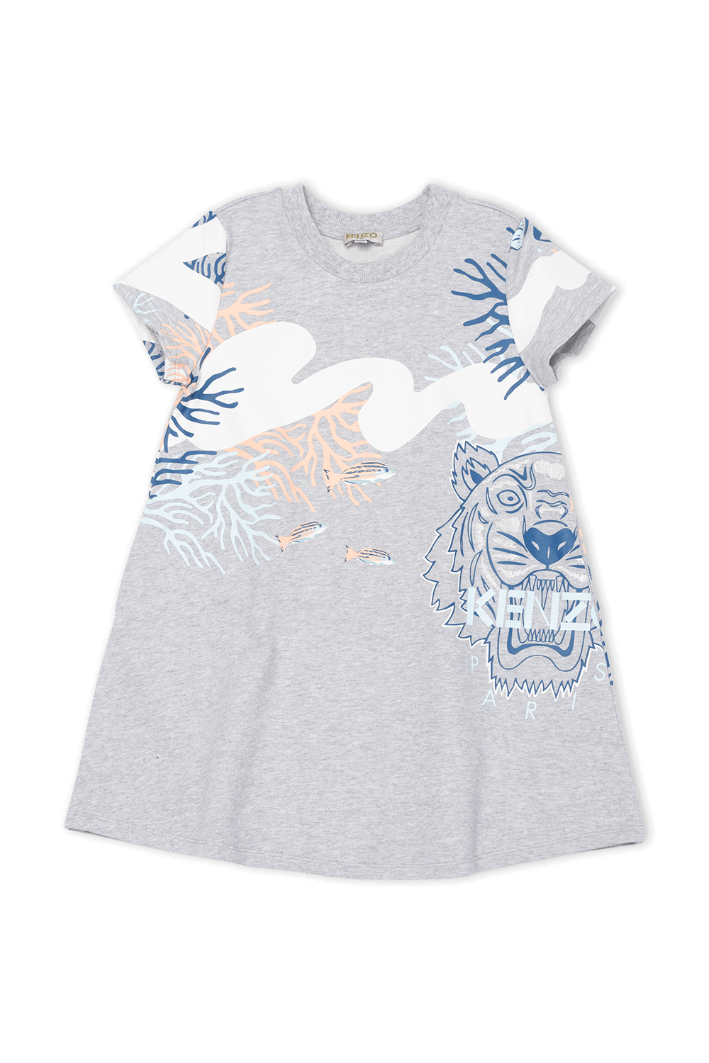 תמונה קידמית של גילאי 8-12 שמלה בגוון אפור עם הדפס ימי