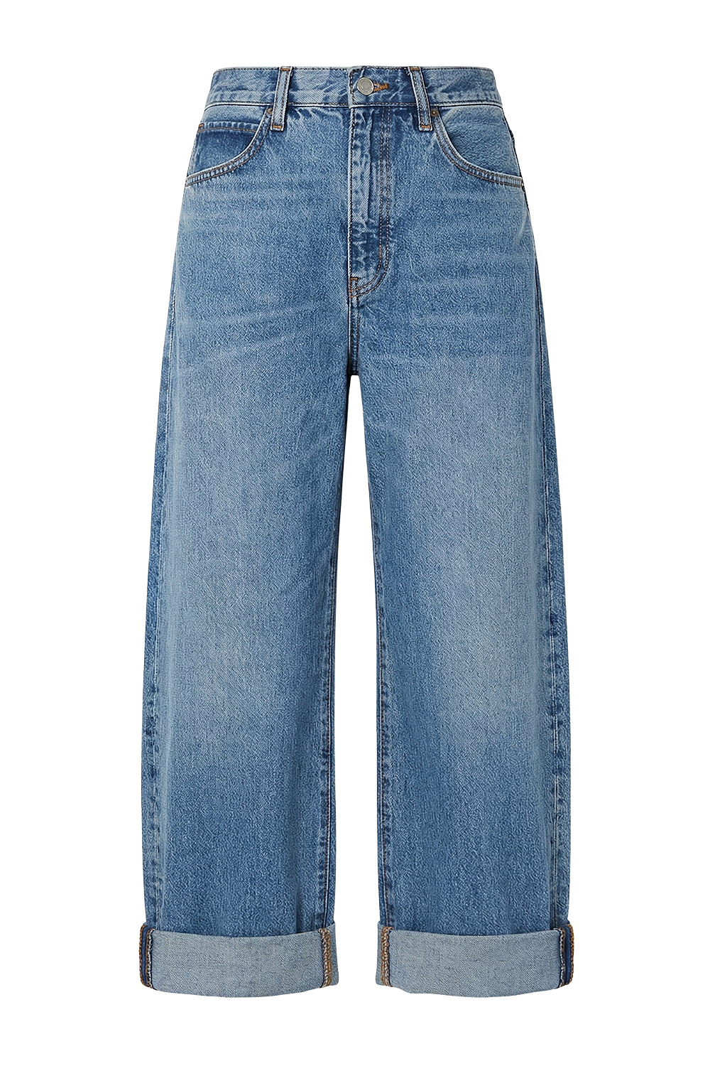 תמונה קידמית של מכנסי ג'ינס בגזרת בלון