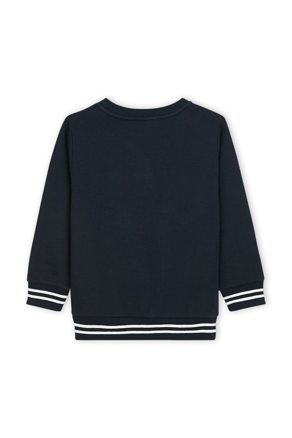 תמונה אחורית של גילאי 6-12 סווטשירט כחול עם פאץ' פליז צבעוני