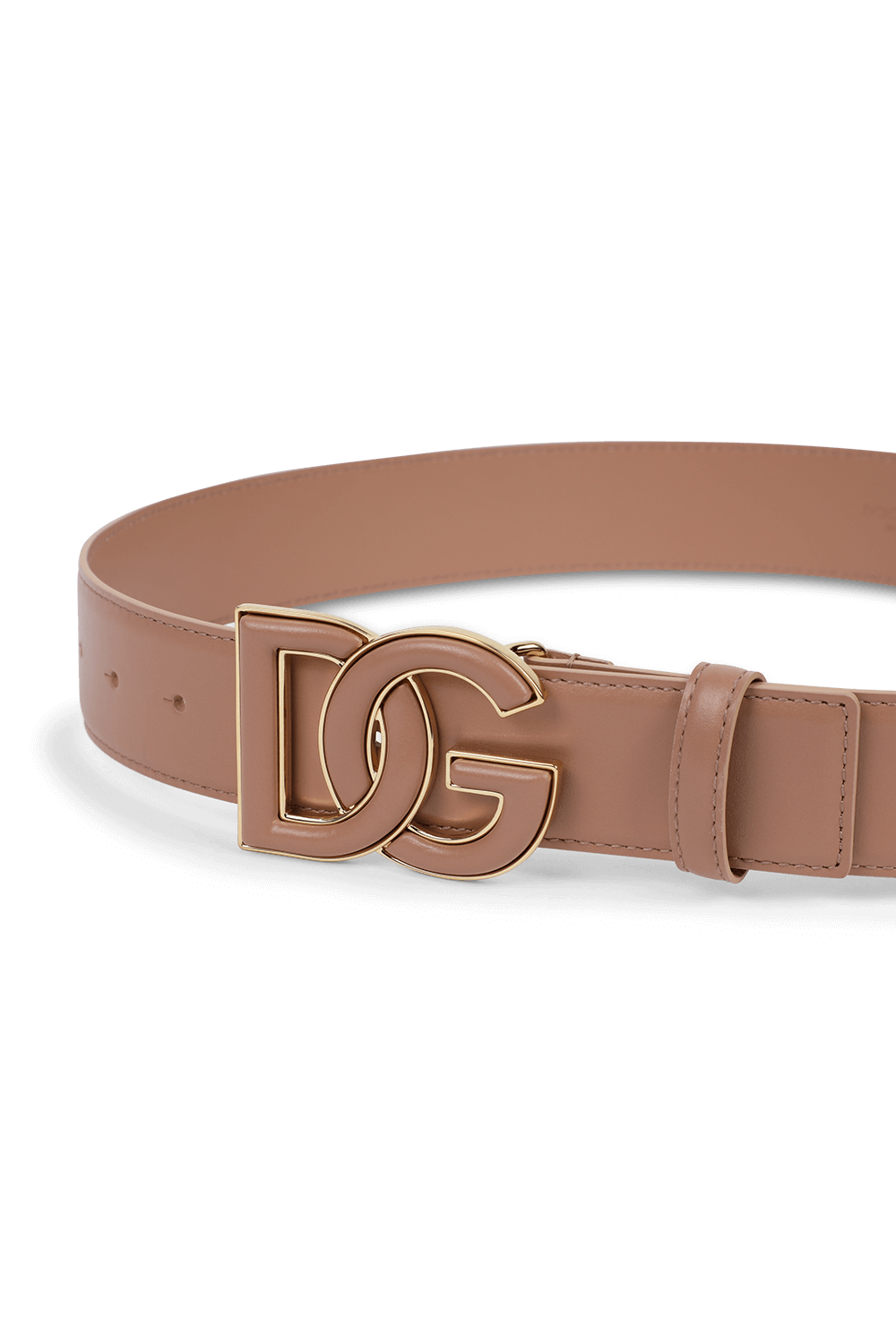 תמונת פנים של חגורת עור ורודה עם אלמנט לוגו