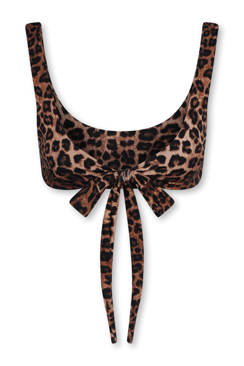 תמונה קידמית של טופ בגד ים מנומר עם קשירת פפיון