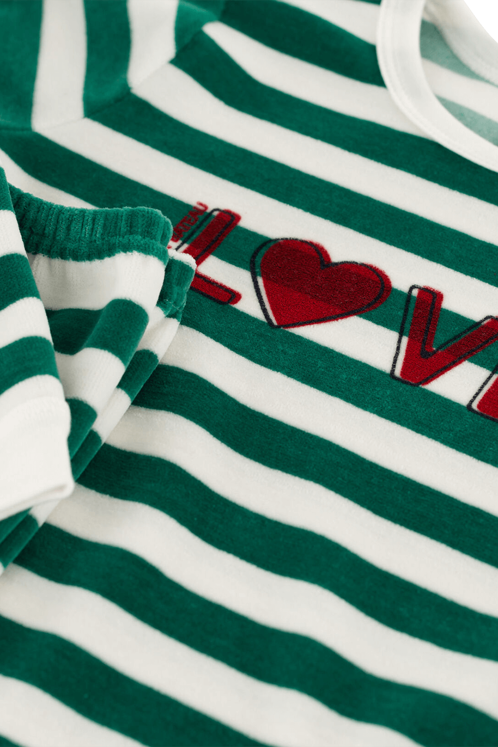 תמונה אחורית של סט פיג'מת קטיפה עם פסים - גילאי 6-12