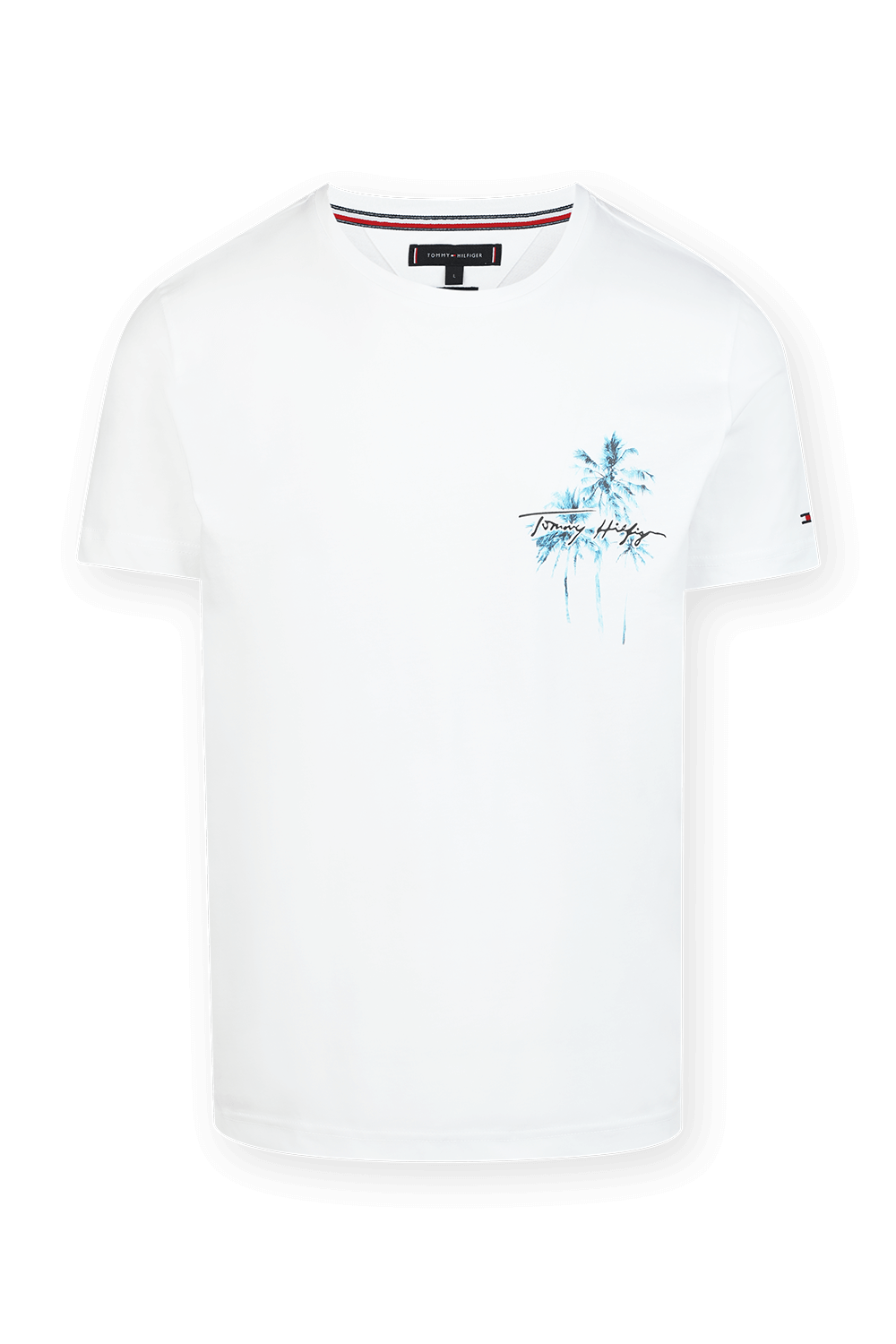 Palm Print Logo T-Shirt in White TOMMY HILFIGER