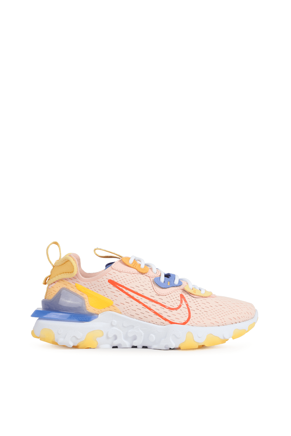 תמונה קידמית של נעלי ריצה ריאקט ויז'ן בצבעי אדום, צהוב וסגול