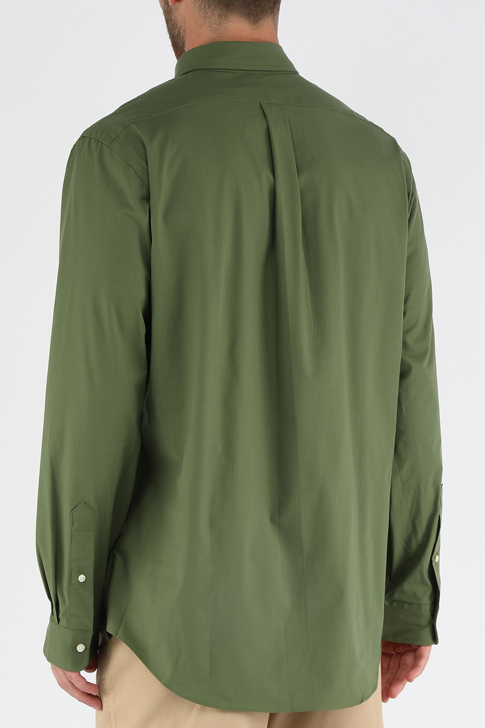 תמונת דוגמן אחורית של חולצה מכופתרת ישרה מכונת פופלין