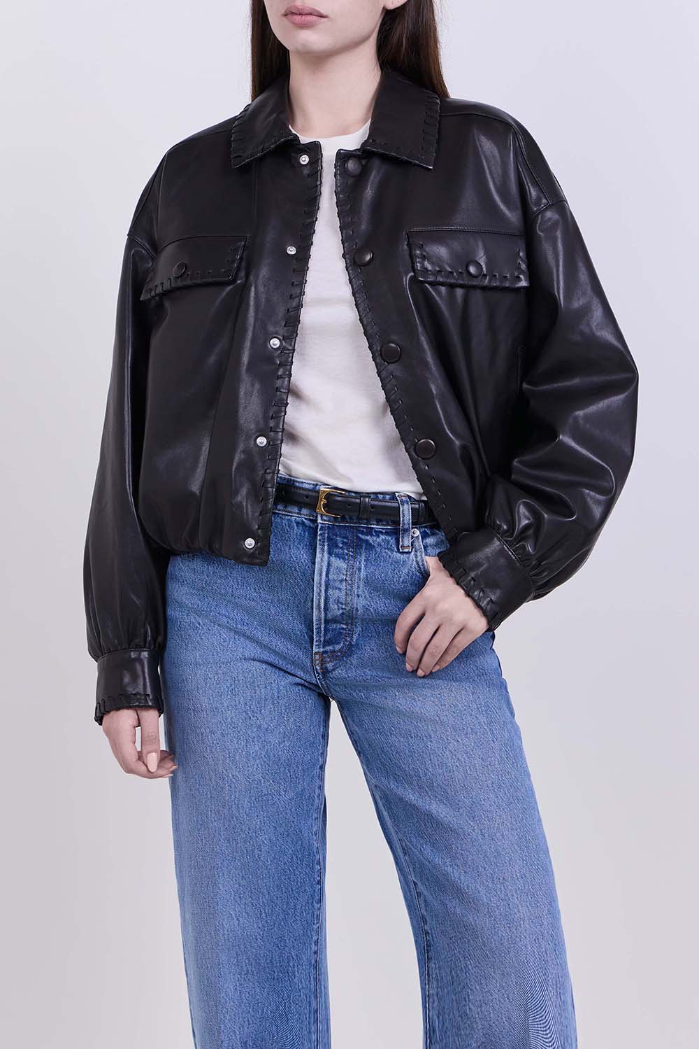 תמונת דוגמן קידמית של ז'קט עור