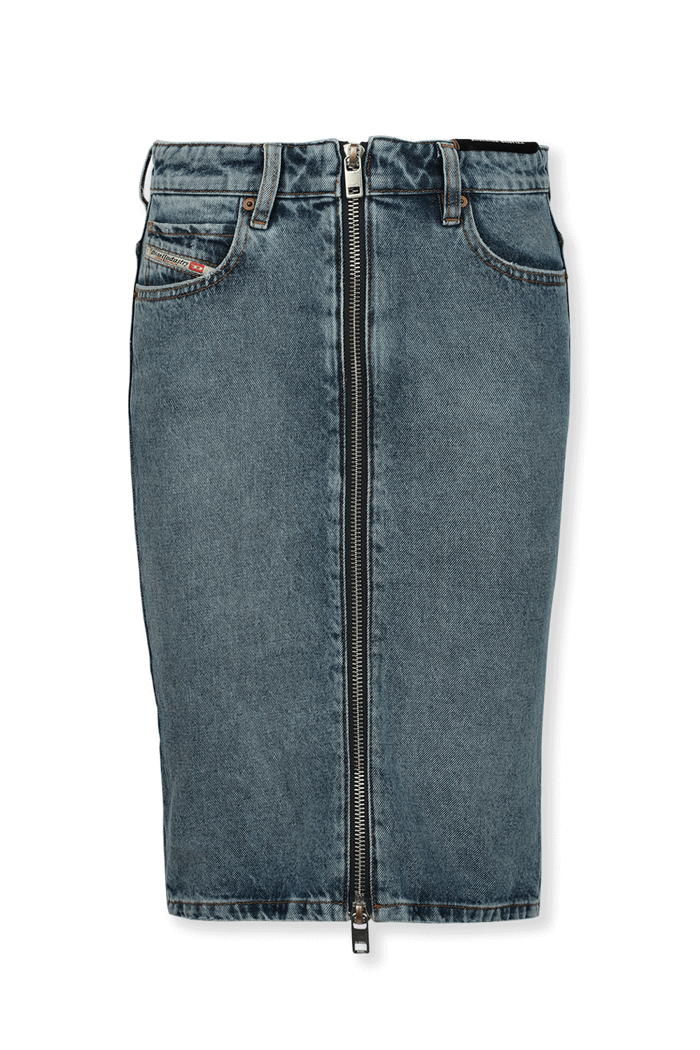 תמונה קידמית של חצאית ג'ינס עיפרון עם רוכסן