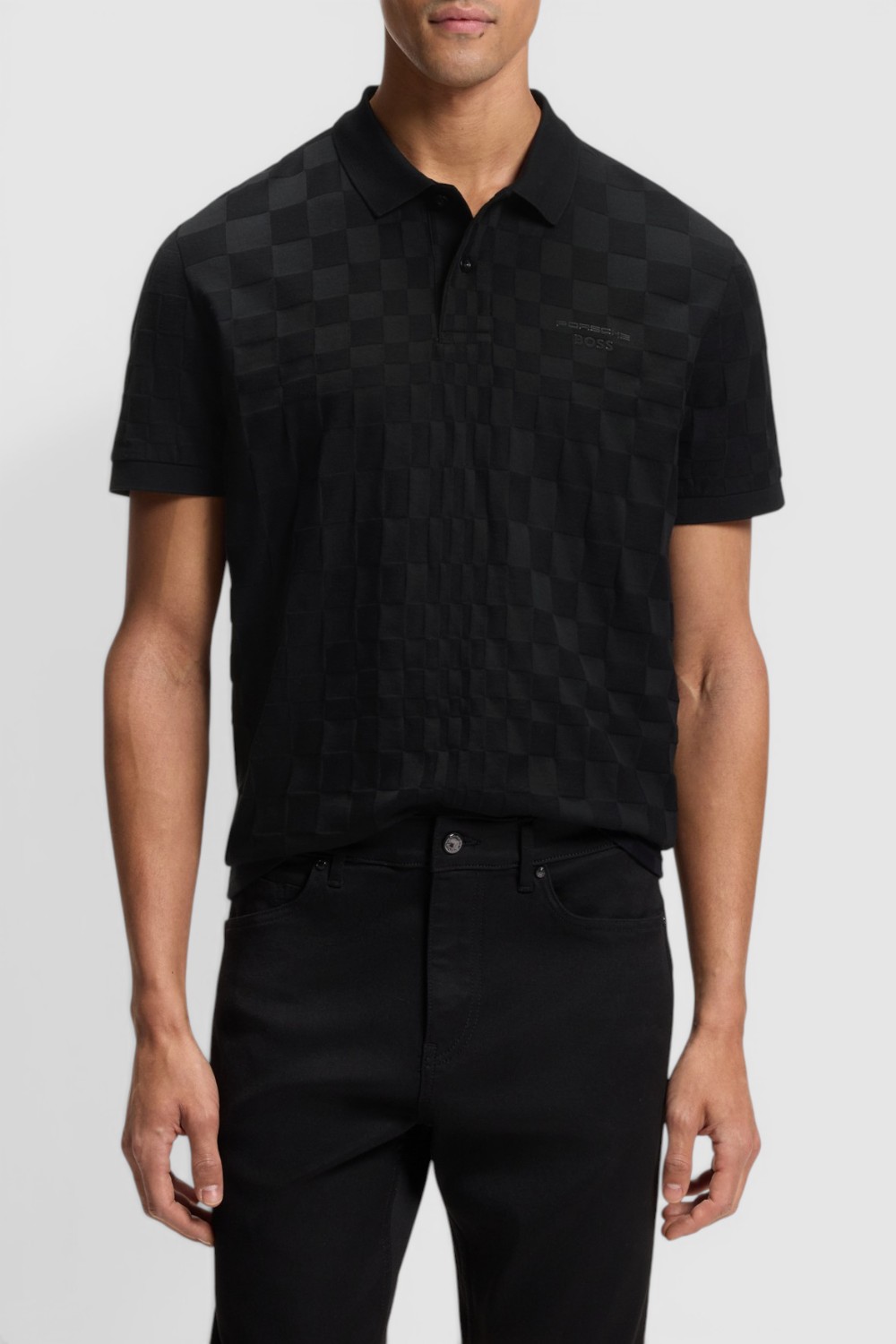 תמונת דוגמן קידמית של חולצת פולו בוס X פורשה