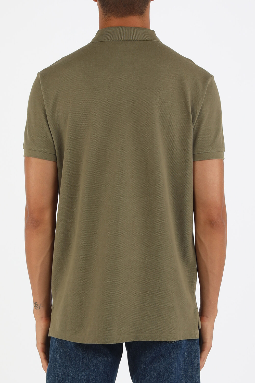 תמונת דוגמן אחורית של Short Sleeve 2 Buttons Polo Shirt in Olive Green