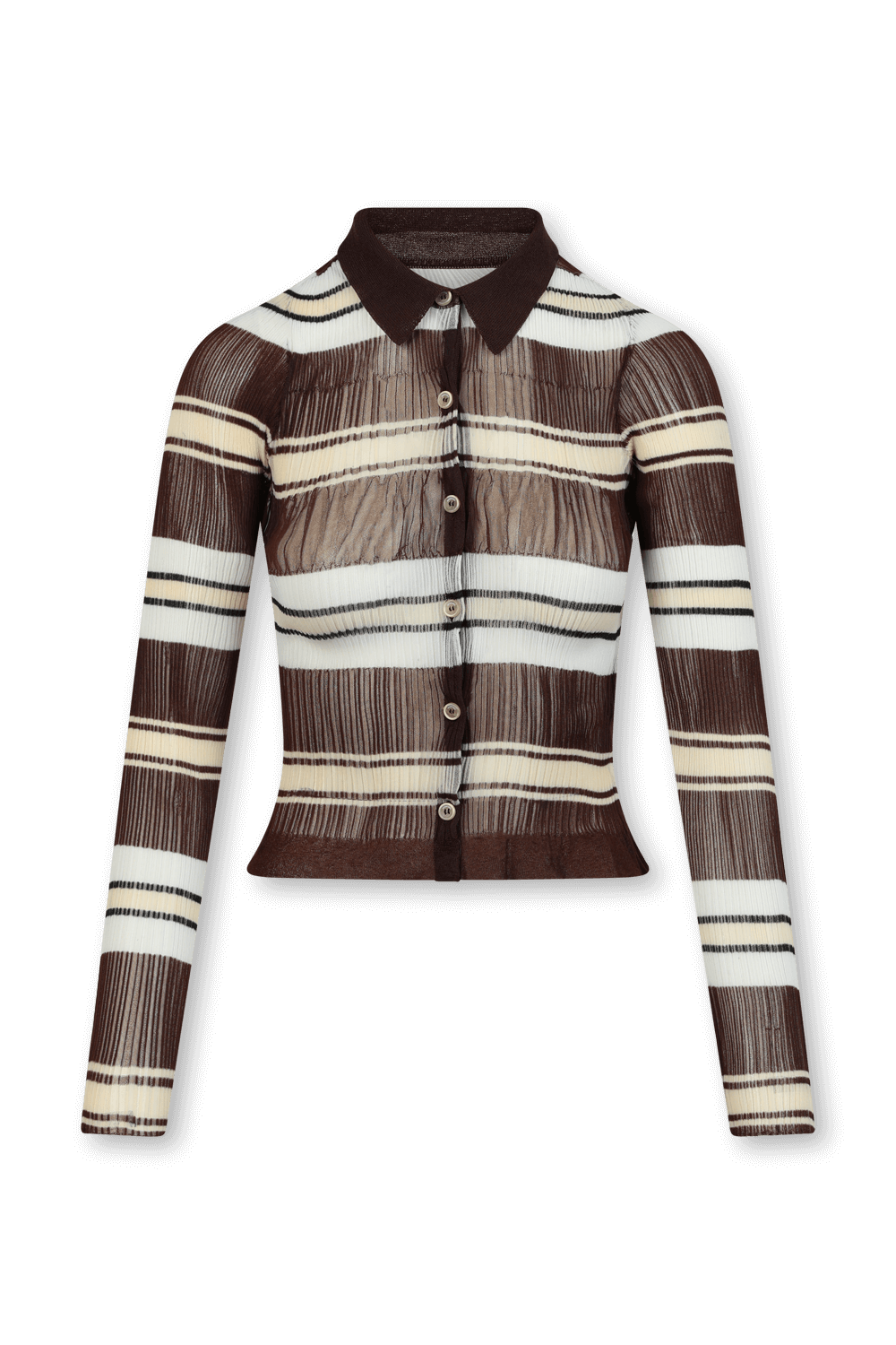 תמונה קידמית של חולצה ארוכה מכופתרת עם הדפס פסים