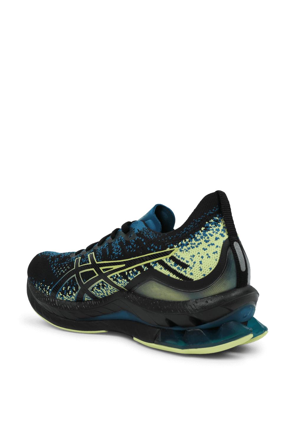 תמונה אחורית של נעלי ריצה ג'ל קינזי בגווני שחור, צהוב וכחול