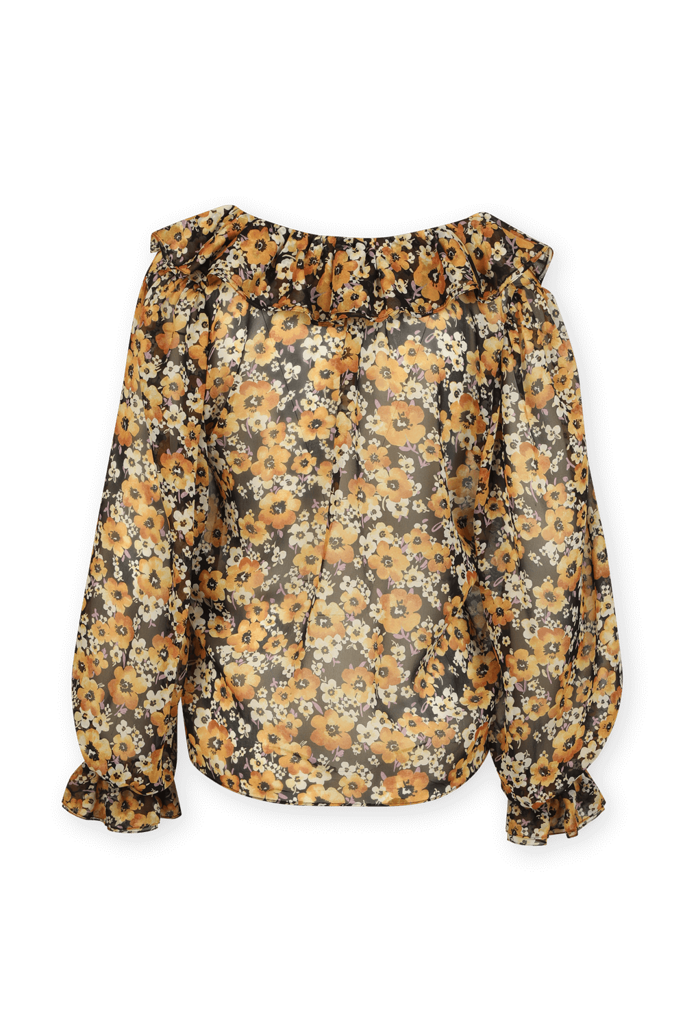 Frilled Tie Blouse in Floral Silk Georgette image number null SAINT LAURENT