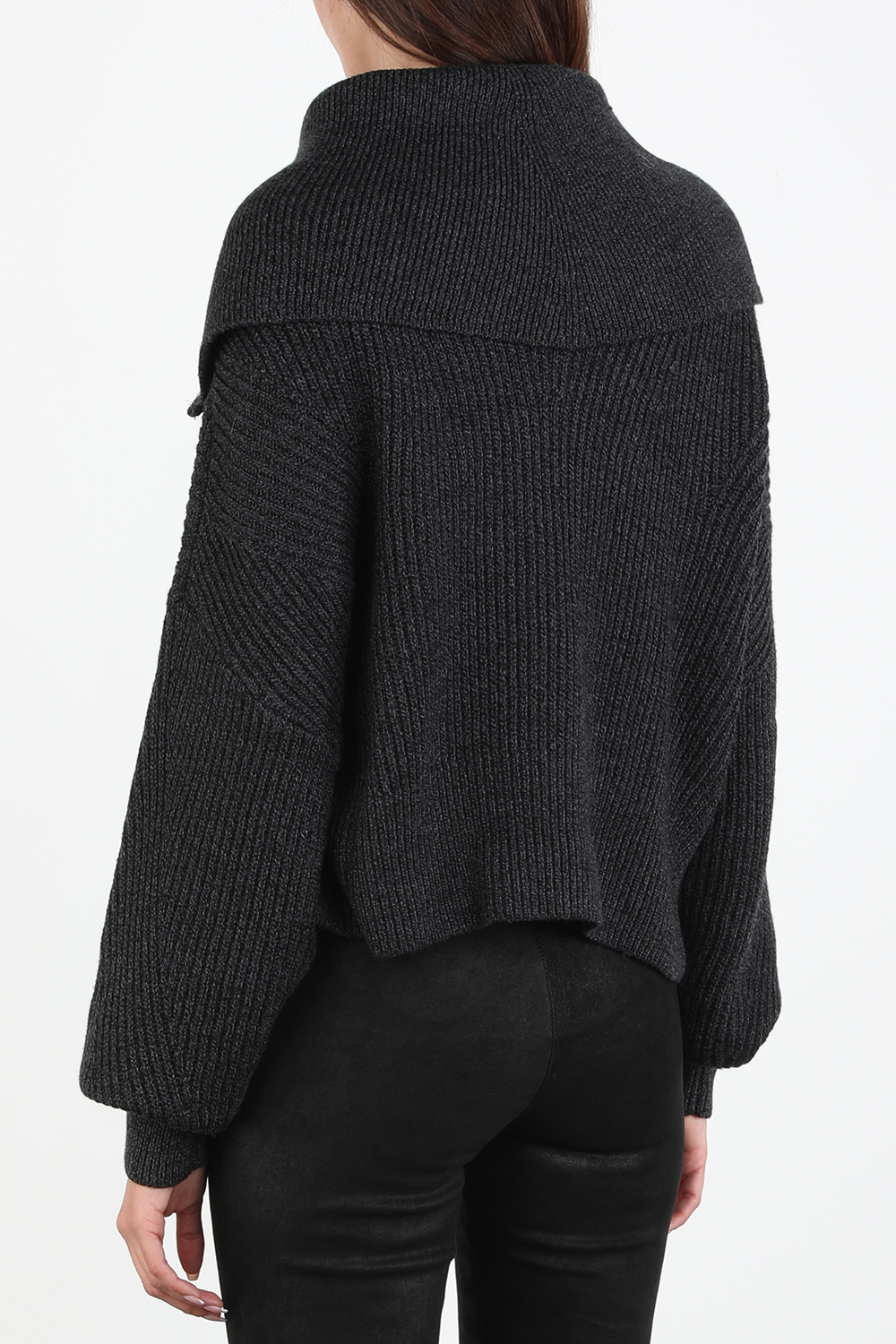 תמונת דוגמן אחורית של Joanna Front Zip Ribbed Sweater In Smoky Black