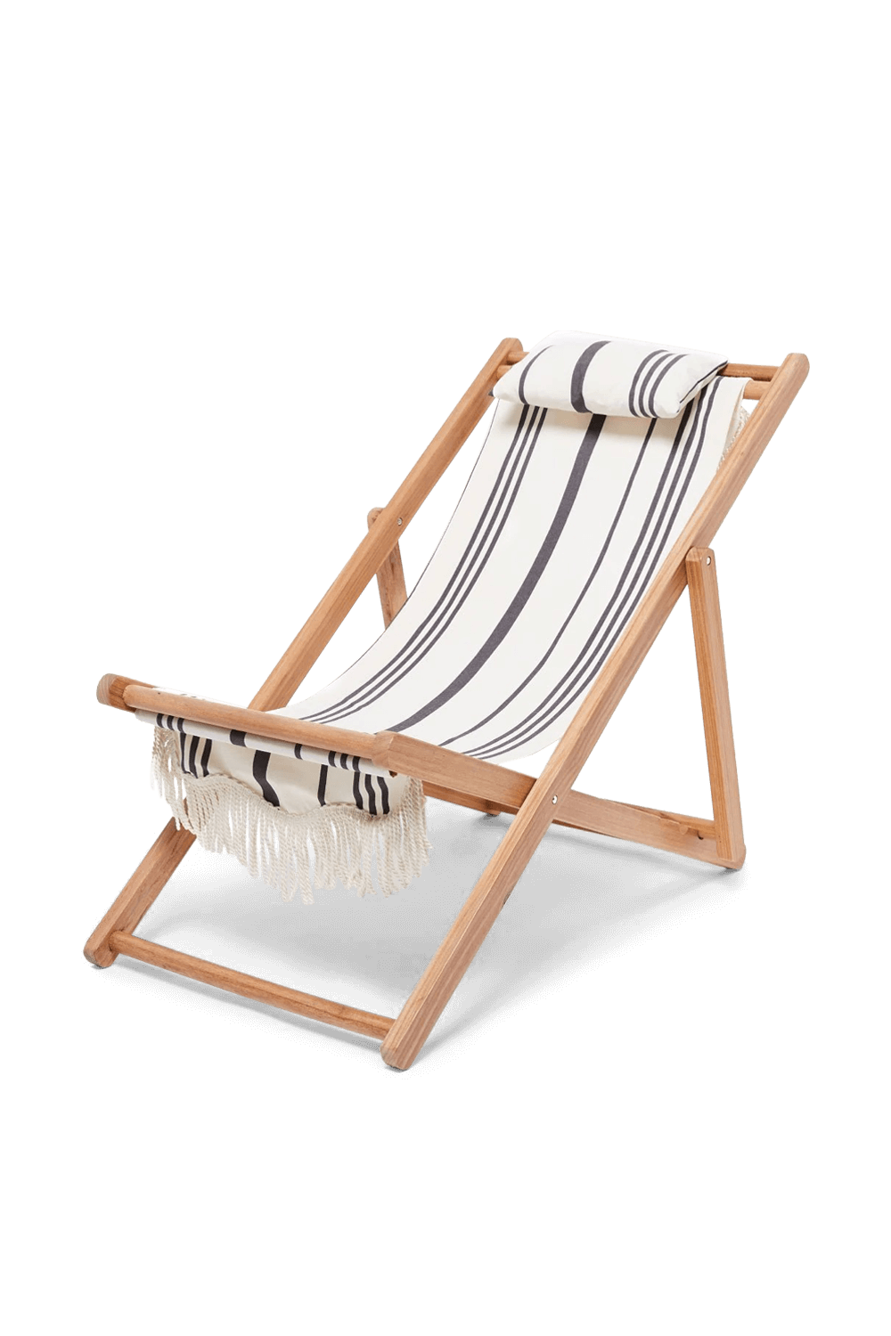 כיסא חוף מבד לבן קלוע עם פסים שחורים BUSINESS AND PLEASURE